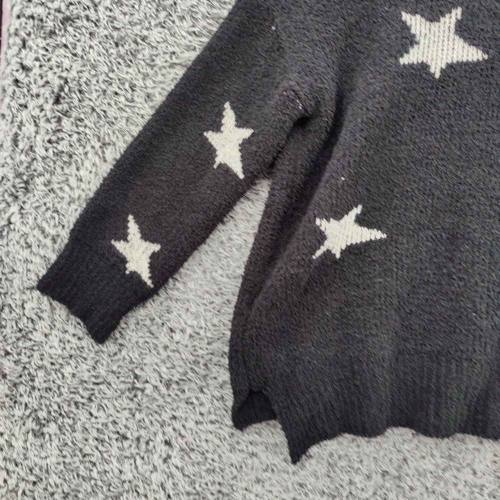 POL Womens Whimsigoth Celestial Star Fuzzy Eyelash Knit Hoodie M Black Soft Cozy - Picture 12 of 15